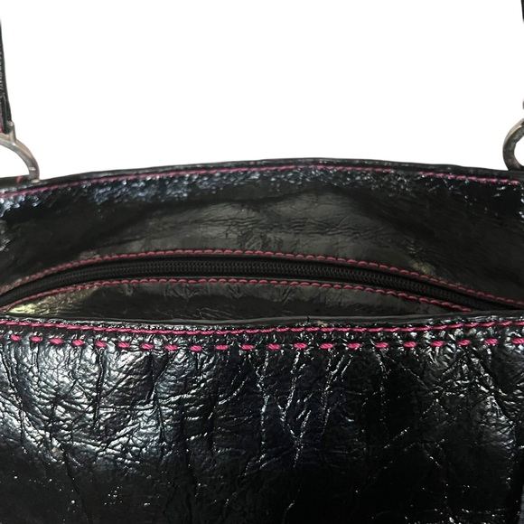Tommy Hilfiger Crinkle Black with pink stitching Satchel Handbag. - Picture 5 of 7